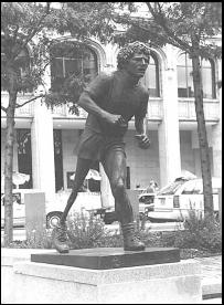 In Ottawa this bronze statue memorializes Terry Fox, the young man who in 1980 won the admiration of Canadians with his heroic attempt to run across Canada to raise funds for cancer research. Since then, the Terry Fox Run has been held in his memory each September. EPD Photos.