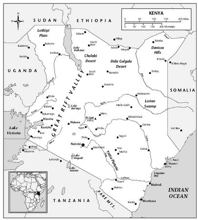 LOCATION: 4°30' N to 4°30' S; 34° to 42° E. BOUNDARY LENGTHS: Sudan, 306 kilometers (190 miles); Ethiopia, 779 kilometers (484 miles); Somalia, 682 kilometers (424 miles); Indian Ocean, 523 kilometers (325 miles); Tanzania, 769 kilometers (478 miles); Lake Victoria, 138 kilometers (86 miles); Uganda, 772 kilometers (480 miles). TERRITORIAL SEA LIMIT: 12 miles.