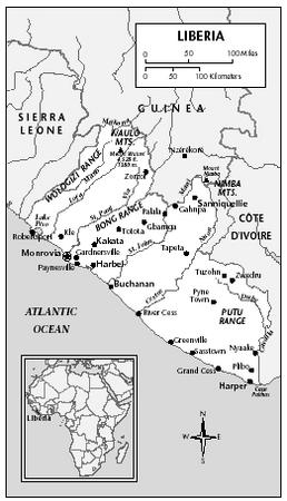 LOCATION: 4°20′ to 8°33′ N; 7°22′ to 11°30′ W. BOUNDARY LENGTHS: Guinea, 563 kilometers (350 miles); Côte d'Ivoire, 716 kilometers (445 miles); Atlantic coastline, 538 kilometers (334 miles); Sierra Leone, 306 kilometers (190 miles). TERRITORIAL SEA LIMIT: 200 miles.