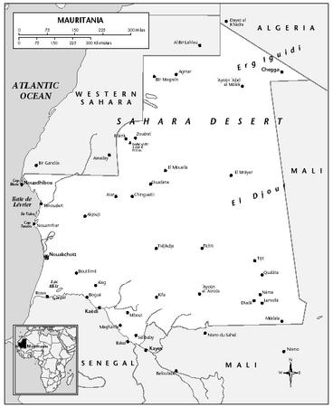 LOCATION: 14°42′ to 27° N; 4°30′ to 17°7′ W. BOUNDARY LENGTHS: Algeria, 463 kilometers (288 miles); Mali, 2,237 kilometers (1,390 miles); Senegal, 813 kilometers (505 miles); Atlantic coastline, 754 kilometers (468 miles); Western Sahara, 1,561 kilometers (970 miles). TERRITORIAL SEA LIMIT: 12 miles.