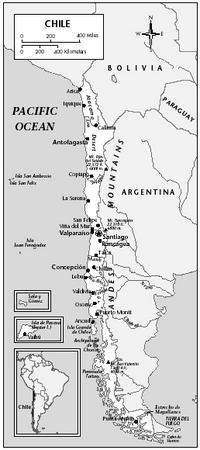 LOCATION: 17°31′ to 56°33′ S; 66°25′ to 80°47′ W. BOUNDARY LENGTHS: Peru, 169 kilometers (105 miles); Bolivia, 861 kilometers (535 miles); Argentina, 5,308 kilometers (3,298 miles); coastline, 5,338 kilometers (3,317 miles). TERRITORIAL SEA LIMIT: 12 miles.
