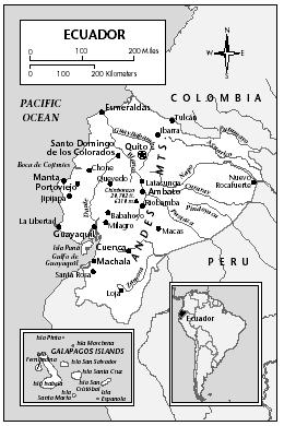 LOCATION: 1°26′ 30″ N to 5°1′ S; 75°11′ 44″ to 81°1′ W. BOUNDARY LENGTHS: Colombia, 590 kilometers (368 miles); Peru, 1,420 kilometers (887 miles); Pacific coastline, 2,237 kilometers (1,398 miles). TERRITORIAL SEA LIMIT: 200 miles.