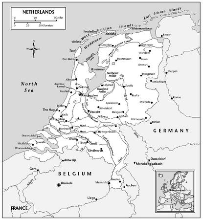 LOCATION: 50°45′ to 53°52′ N; 3°21′ to 7°13′ E. BOUNDARY LENGTHS: Germany, 577 kilometers (358 miles); Belgium, 450 kilometers (280 miles); North Sea coastline, 451 kilometers (280 miles). TERRITORIAL SEA LIMIT: 12 miles.