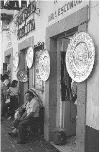 &#x00A9; Robert Frerck/Woodfin Camp Silver shops on the Plaza Borda in Taxco.