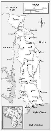 LOCATION: 6°5′ to 11°11′ N; 0°5′ to 1°45′ E. BOUNDARY LENGTHS: Burkina Faso, 126 kilometers (78 miles); Benin, 644 kilometers (400 miles); Gulf of Guinea coastline, 56 kilometers (35 miles); Ghana, 877 kilometers (545 miles). TERRITORIAL SEA LIMIT: 30 miles.