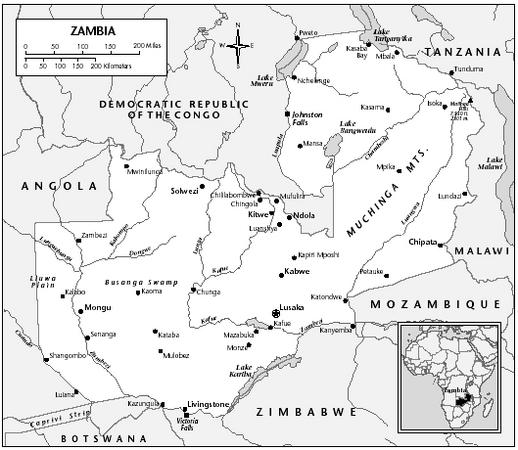 LOCATION: 9° to 18° S; 23° to 34° E. BOUNDARY LENGTHS: Tanzania, 338 kilometers (210 miles); Malawi, 837 kilometers (523 miles); Mozambique, 419 kilometers (260 miles); Zimbabwe, 797 kilometers (498 miles); Namibia (Caprivi Strip), 233 kilometers (145 miles); Angola, 1,110 kilometers (690 miles); Democratic Republic of the Congo (DROC), 1,930 kilometers (1,193 miles).