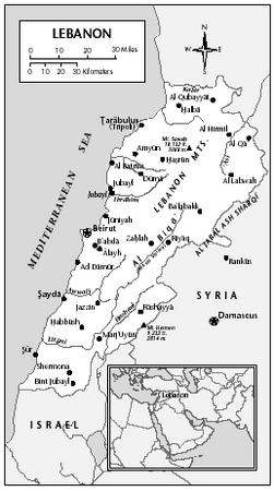 LOCATION: 35°6′ to 36°36′ E; 33°4′ to 34°41′ N. BOUNDARY LENGTHS: Syria, 359 kilometers (223 miles); Israel, 102 kilometers (63 miles); Mediterranean coastline, 195 kilometers (121 miles). TERRITORIAL SEA LIMIT: 12 miles.
