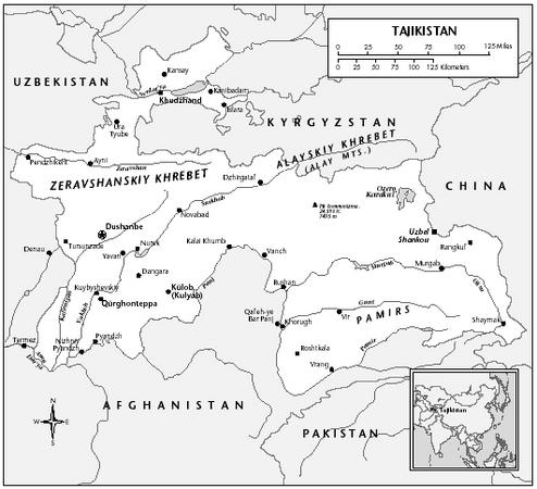 LOCATION: 15°0′ N; 39°0′ E. BOUNDARY LENGTHS: Total boundary lengths, 3,651 kilometers (2,269 miles); Afghanistan, 1,206 kilometers (749.4 miles); China, 414 kilometers (257.3 miles); Kyrgyzstan, 870 kilometers (541 miles); Uzbekistan, 1,161 kilometers (721.4 miles).