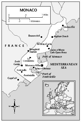 LOCATION: 43°43′ 49″ N; 7°25′ 36″ E. BOUNDARY LENGTHS: France, 5.4 kilometers (3.4 miles); Mediterranean coastline, 7.3 kilometers (4.5 miles). TERRITORIAL SEA LIMIT: 12 miles.